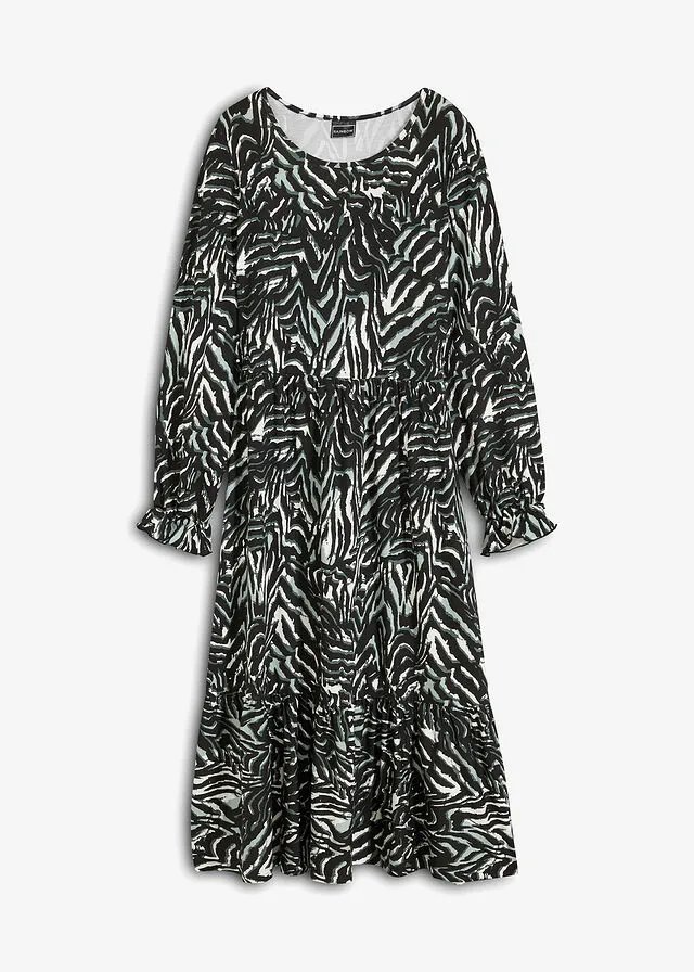 VESTIDO DE PUNTO NEGROPLATA MATEGRIS CON ESTAMPADO GRáFICO