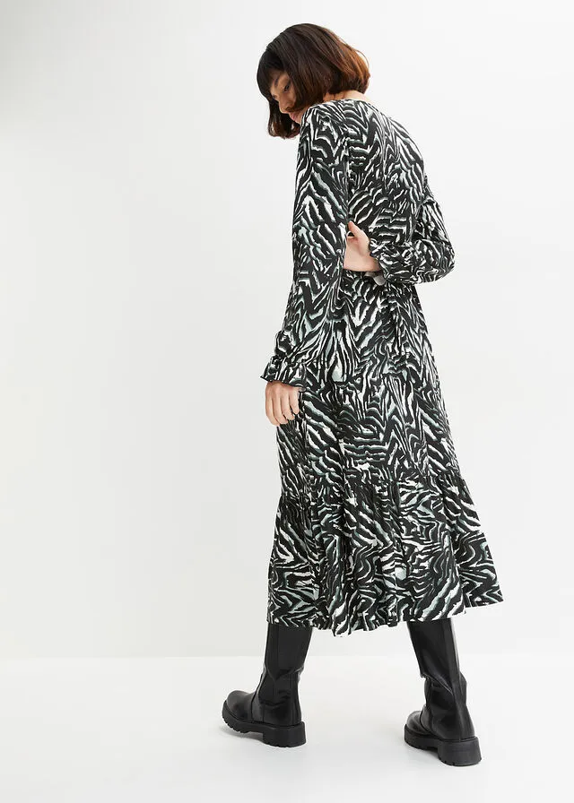 VESTIDO DE PUNTO NEGROPLATA MATEGRIS CON ESTAMPADO GRáFICO