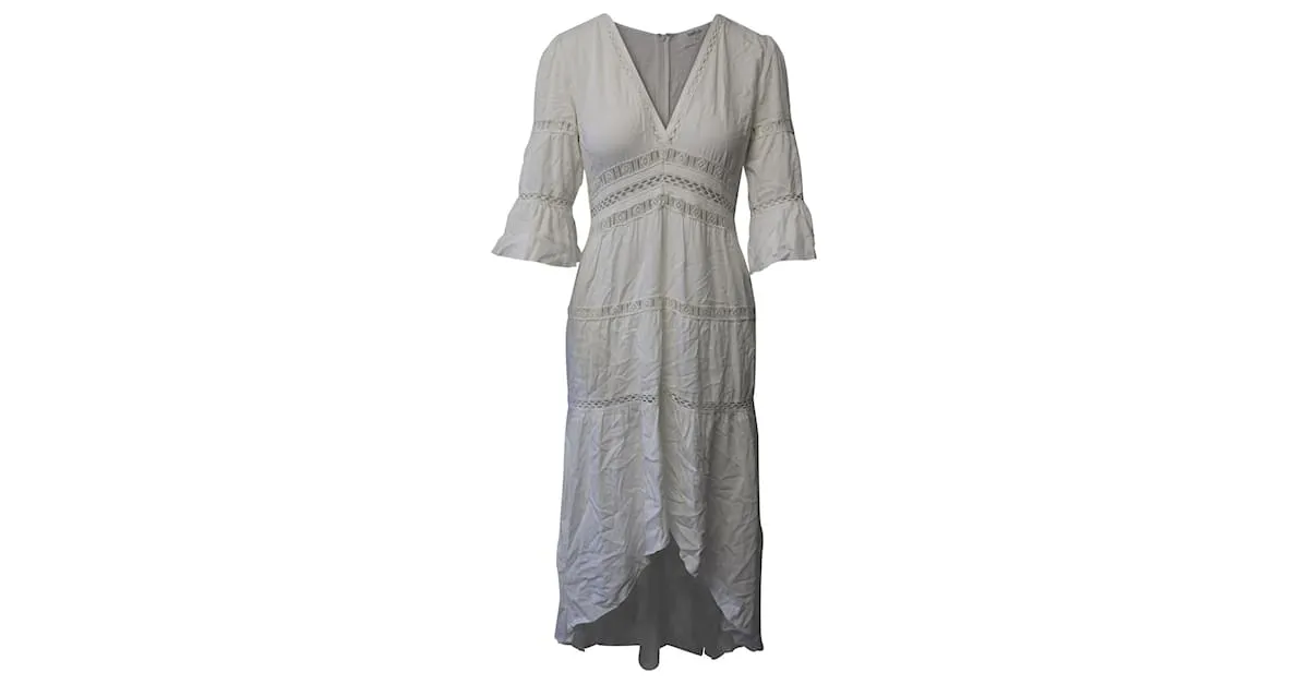 Vestido largo con aplicaciones de encaje de viscosa blanca Ba&Sh Blanco 