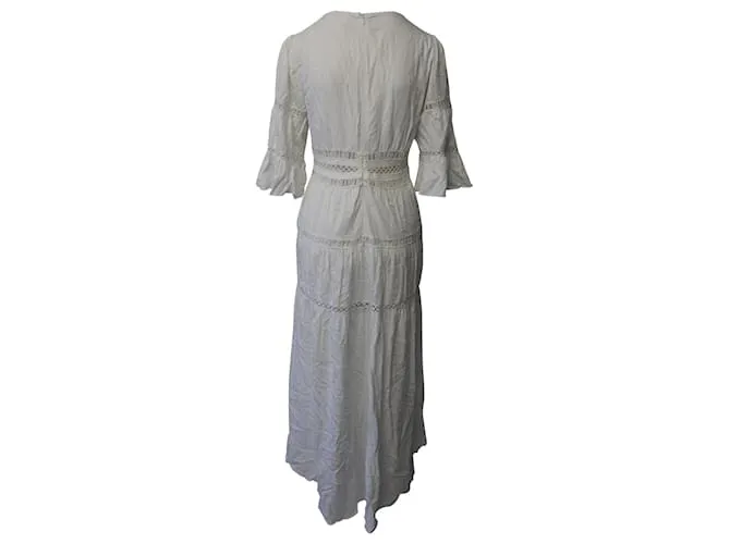 Vestido largo con aplicaciones de encaje de viscosa blanca Ba&Sh Blanco 