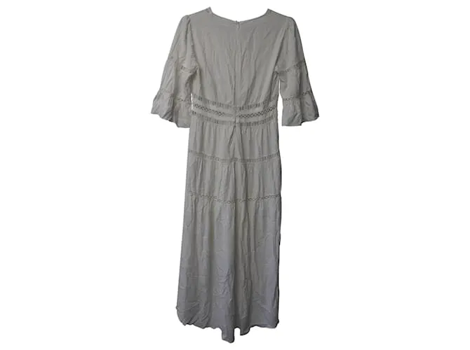 Vestido largo con aplicaciones de encaje de viscosa blanca Ba&Sh Blanco 