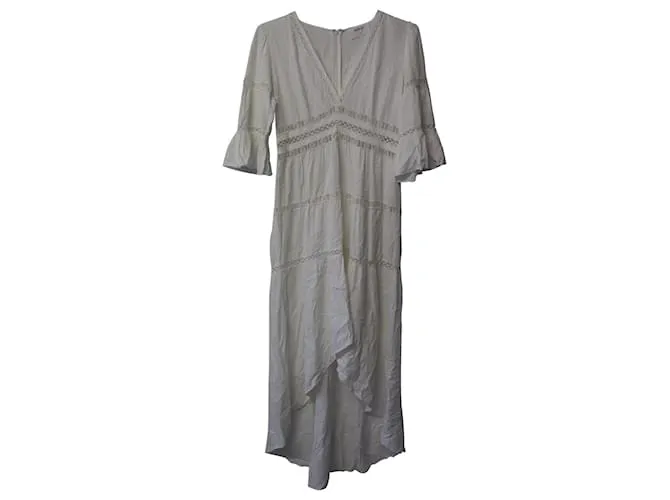Vestido largo con aplicaciones de encaje de viscosa blanca Ba&Sh Blanco 