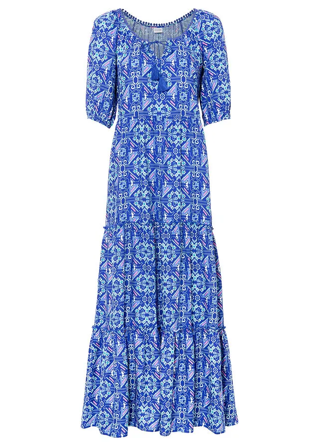Vestido largo estampado de viscosa sostenible Azul zafiro estampado
