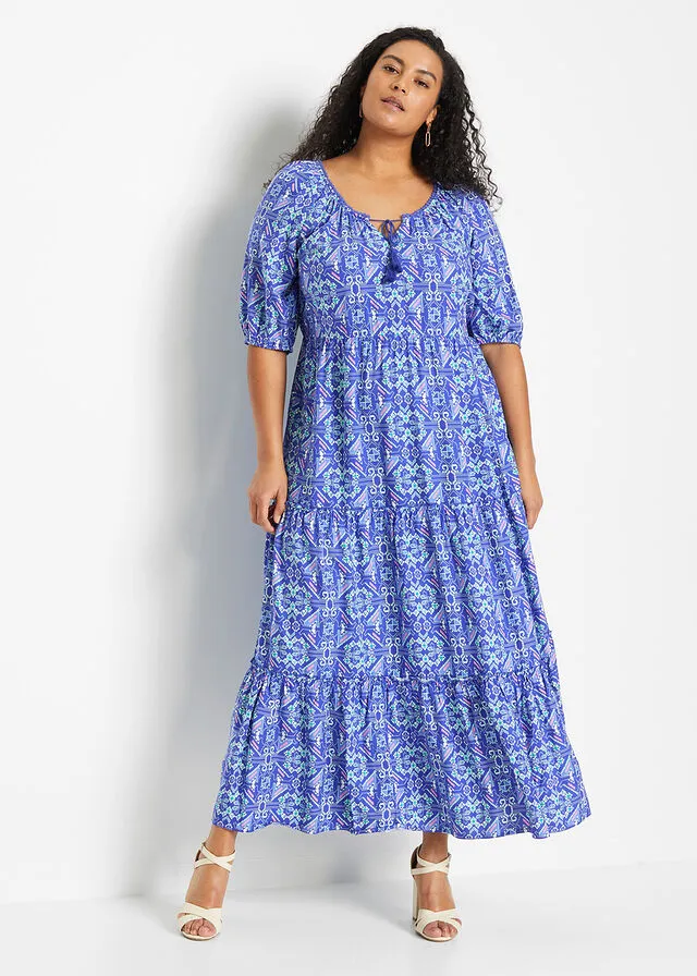Vestido largo estampado de viscosa sostenible Azul zafiro estampado