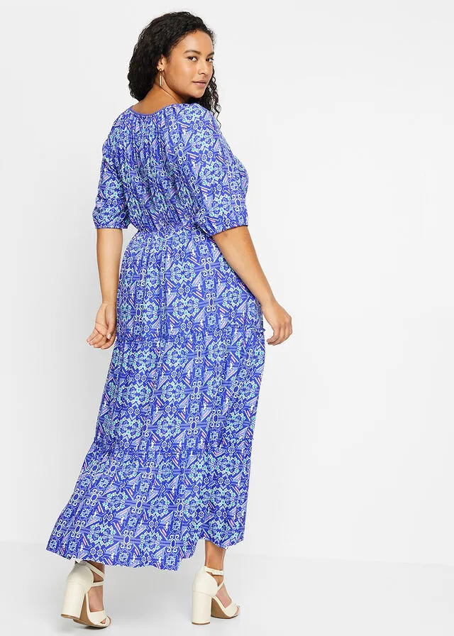 Vestido largo estampado de viscosa sostenible Azul zafiro estampado