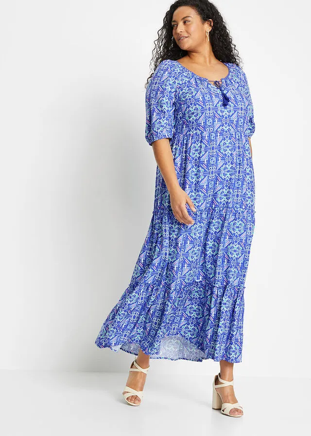 Vestido largo estampado de viscosa sostenible Azul zafiro estampado