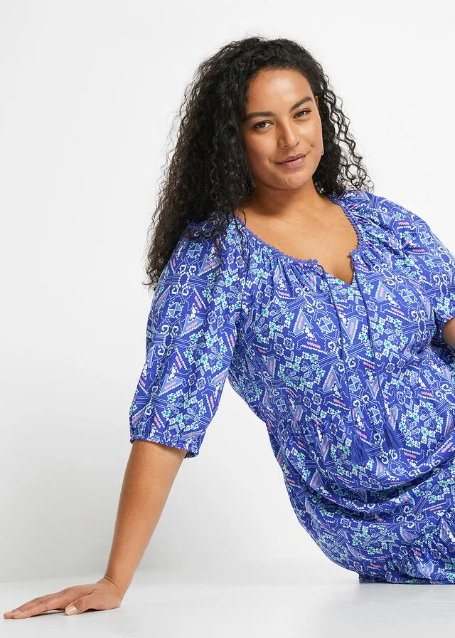 Vestido largo estampado de viscosa sostenible Azul zafiro estampado