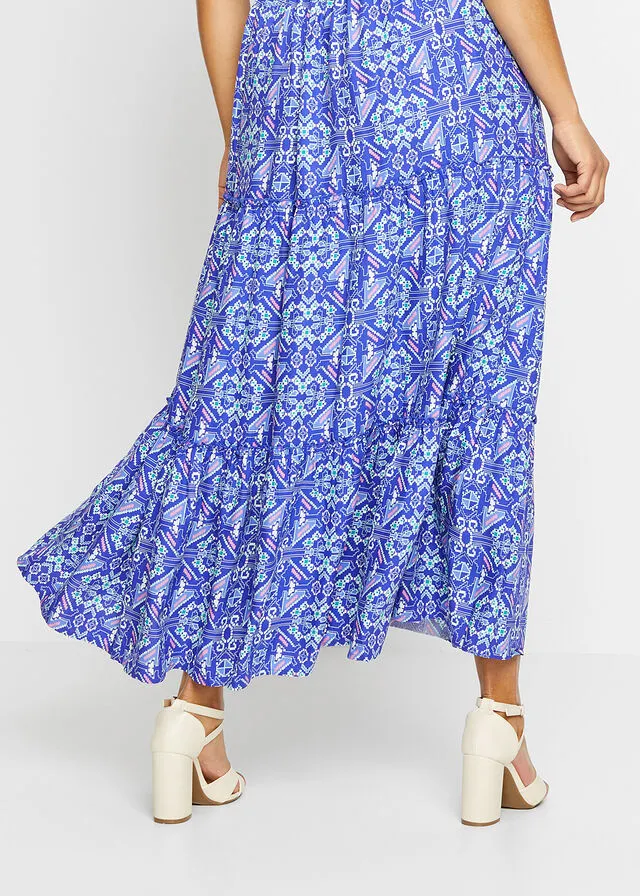 Vestido largo estampado de viscosa sostenible Azul zafiro estampado