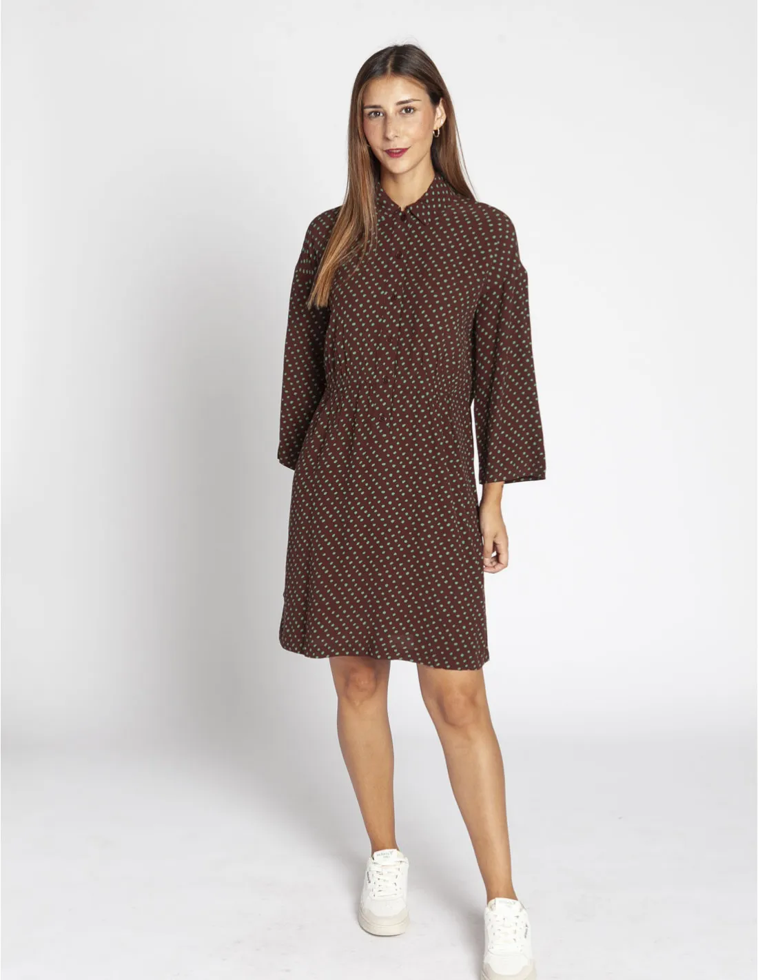 VESTIDO MARRON LUNARES VERDES NICE THINGS
