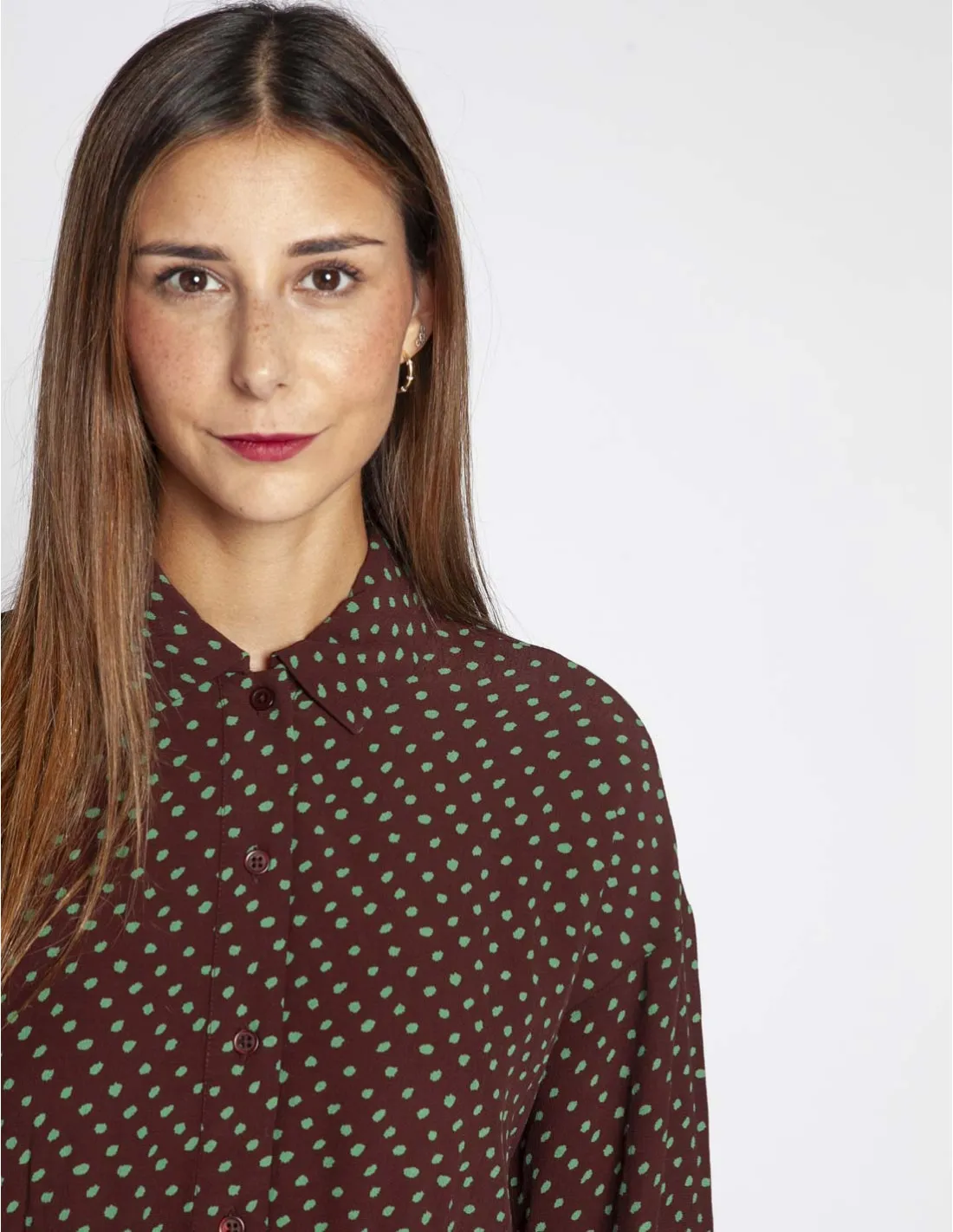 VESTIDO MARRON LUNARES VERDES NICE THINGS