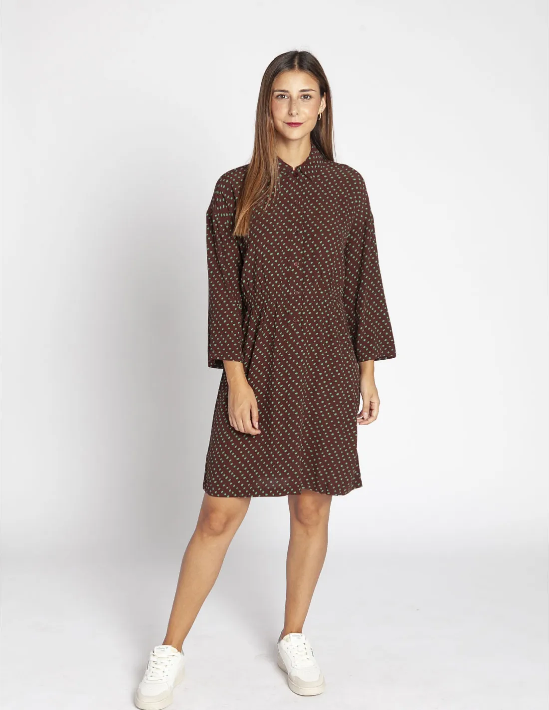 VESTIDO MARRON LUNARES VERDES NICE THINGS