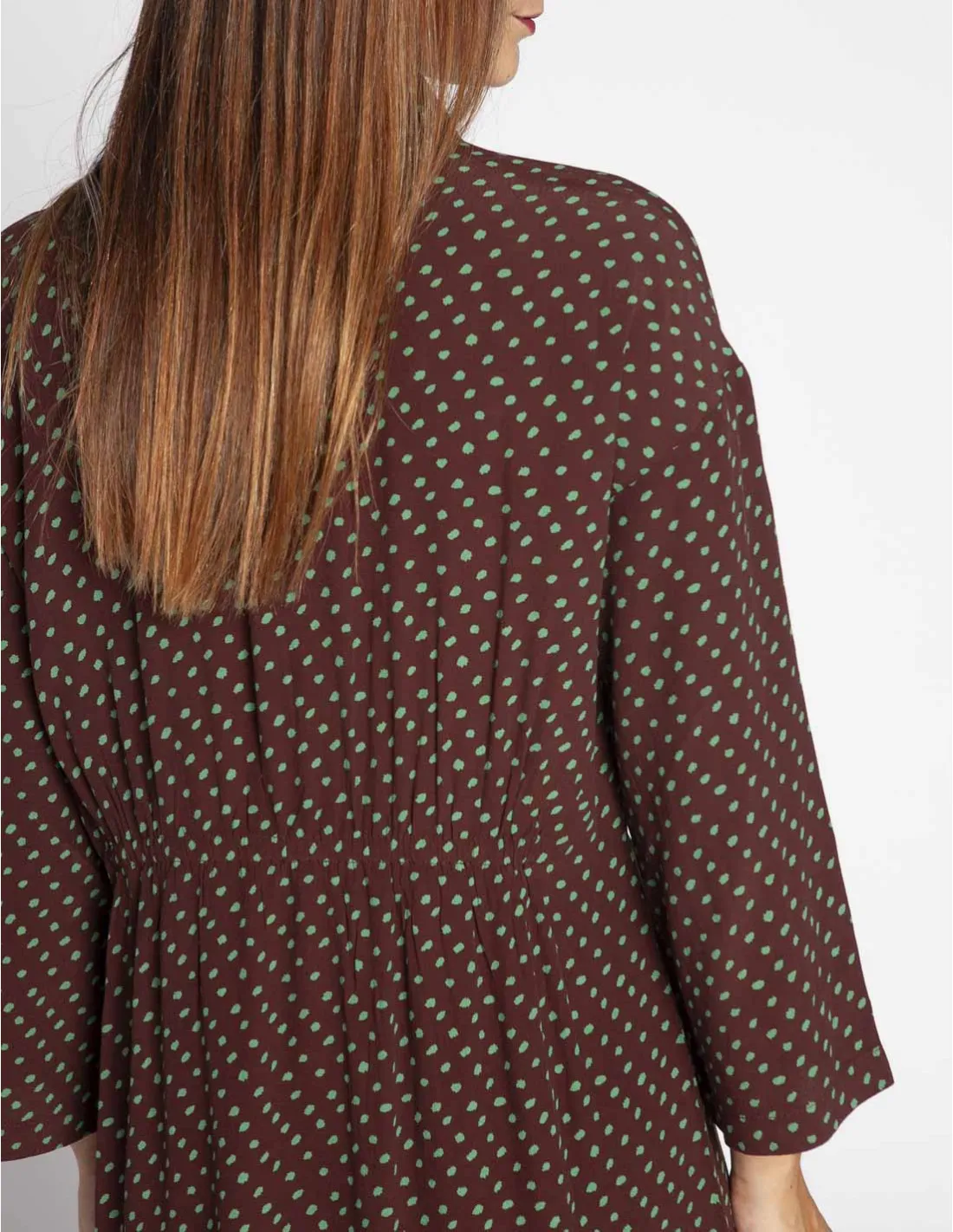 VESTIDO MARRON LUNARES VERDES NICE THINGS