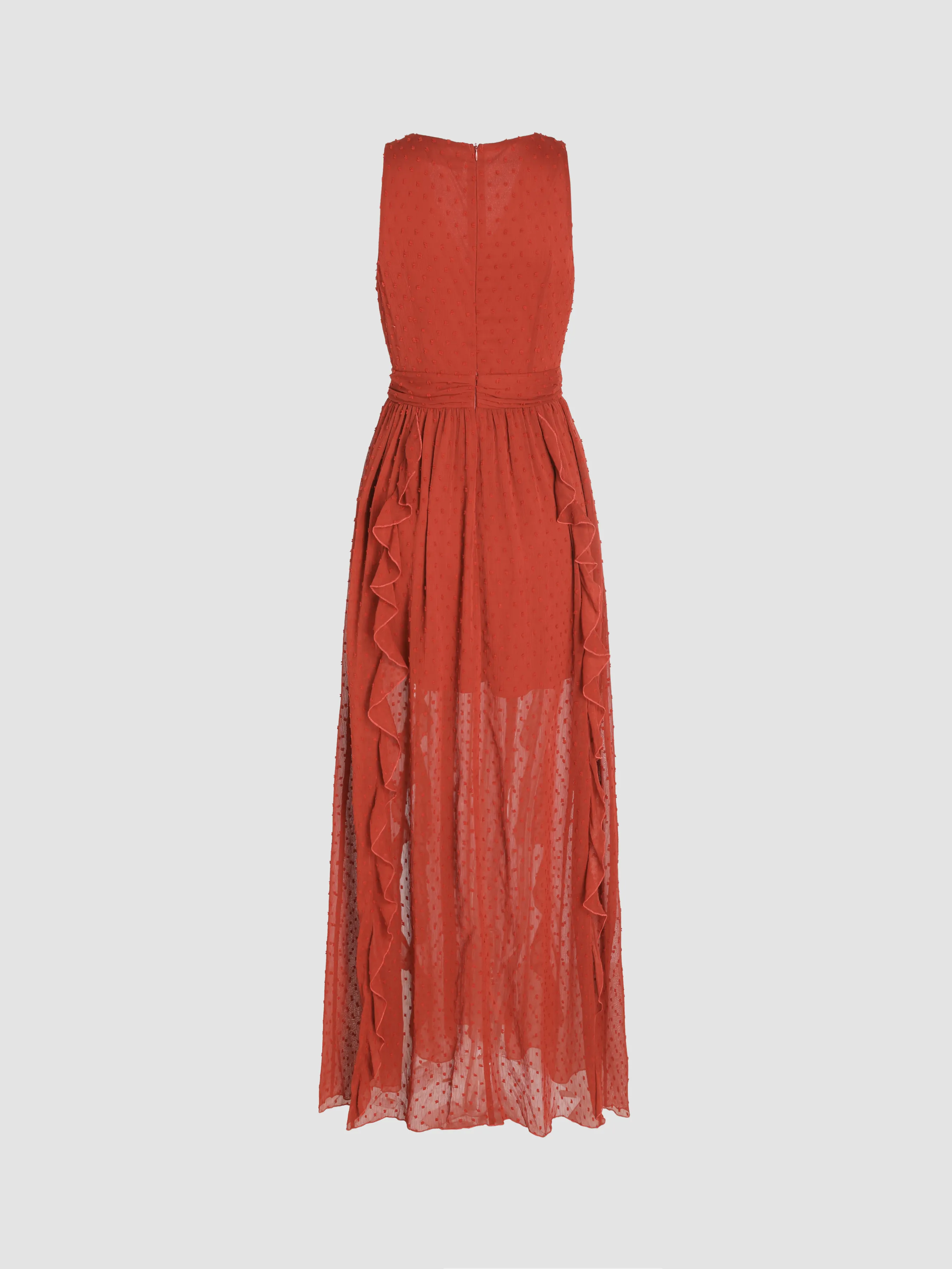 Vestido Maxi con Cuello en V y Volante en el Dobladillo