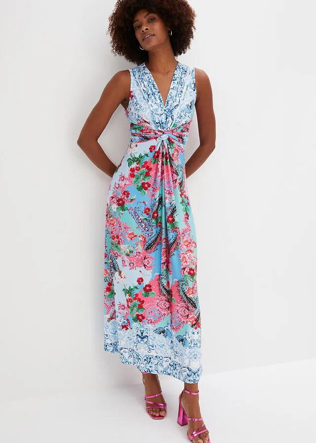 VESTIDO MAXI CON ESTAMPADO AZUL CLAROROSA DE FLORES