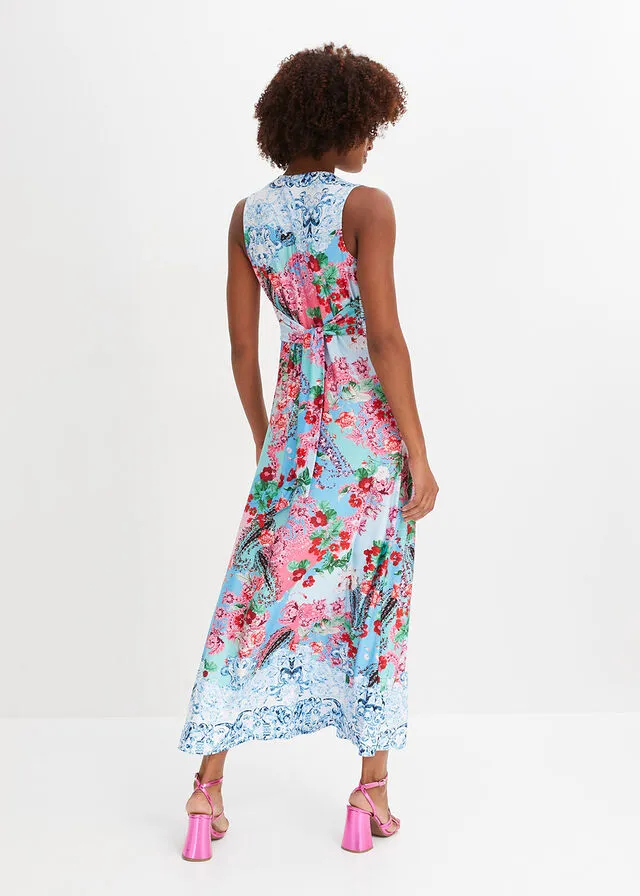 VESTIDO MAXI CON ESTAMPADO AZUL CLAROROSA DE FLORES