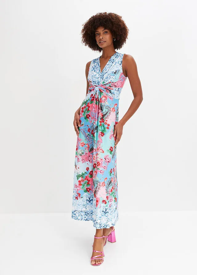 VESTIDO MAXI CON ESTAMPADO AZUL CLAROROSA DE FLORES