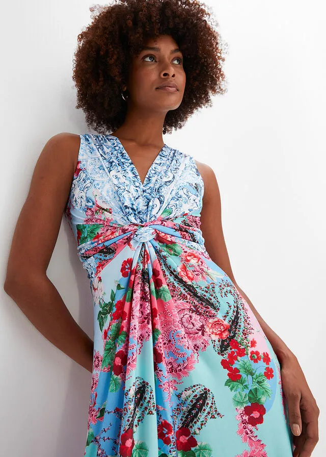 VESTIDO MAXI CON ESTAMPADO AZUL CLAROROSA DE FLORES