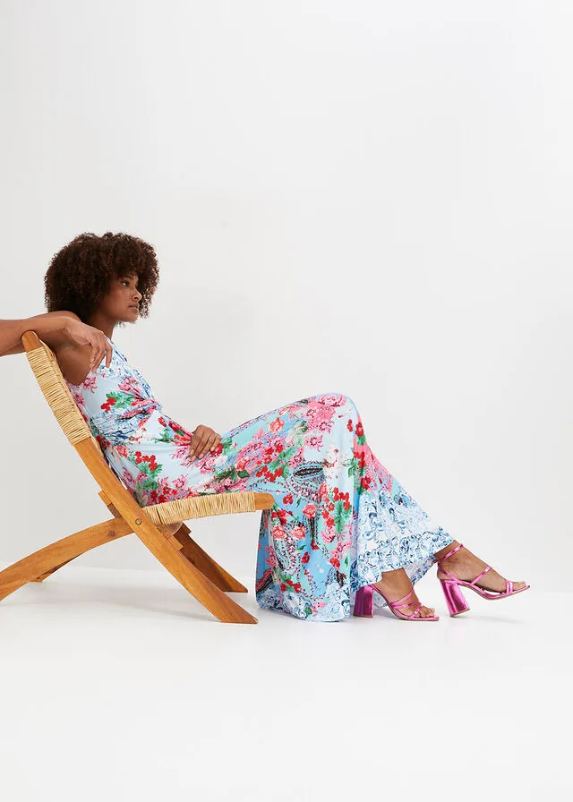 VESTIDO MAXI CON ESTAMPADO AZUL CLAROROSA DE FLORES
