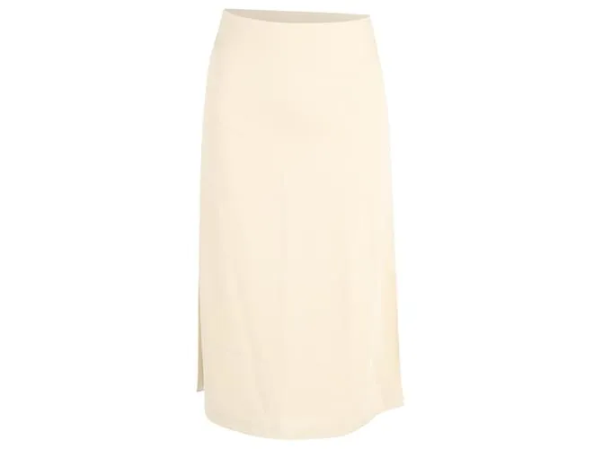 Vestido Midi con Aberturas Laterales Theory en Poliéster Crema Blanco Crudo 