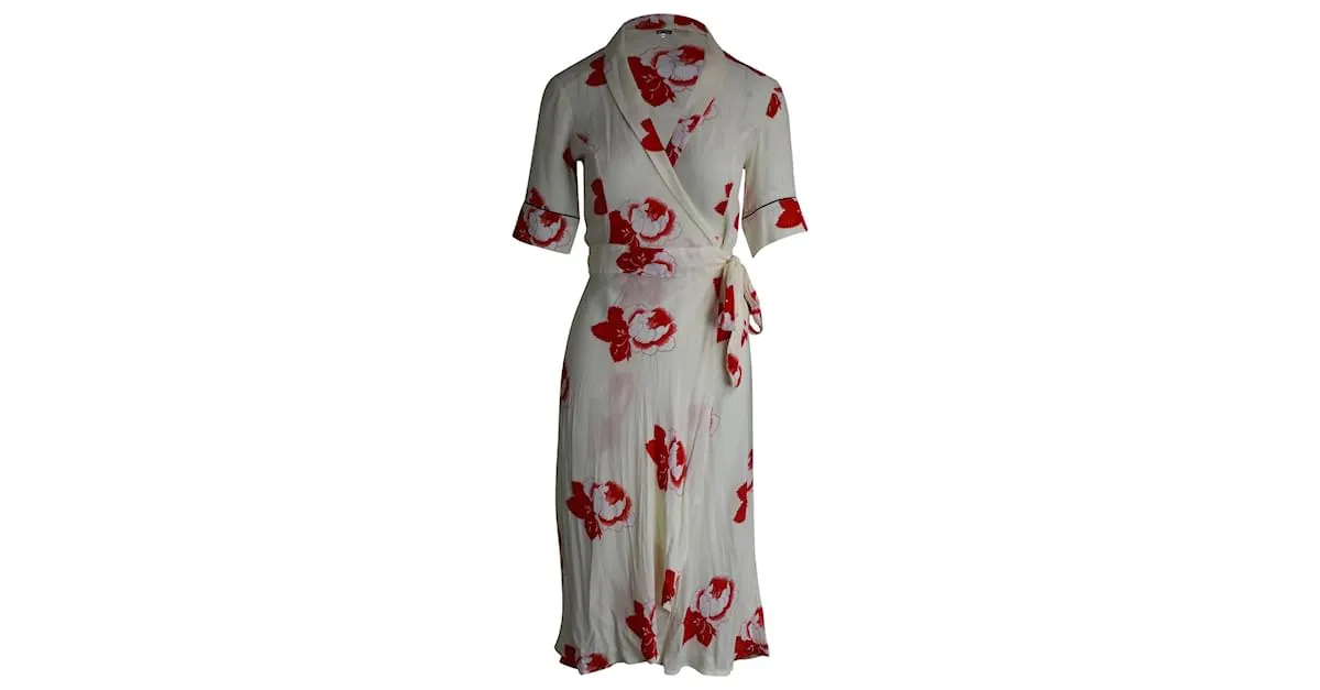 Vestido midi cruzado de viscosa color crema con estampado floral de Ganni Blanco Crudo 