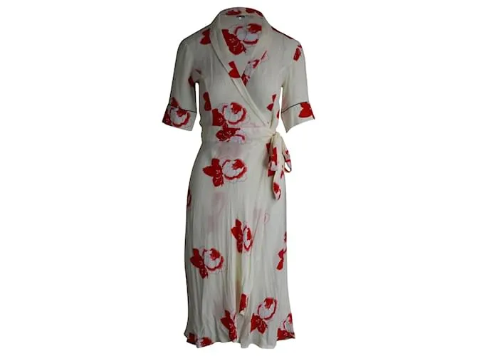 Vestido midi cruzado de viscosa color crema con estampado floral de Ganni Blanco Crudo 