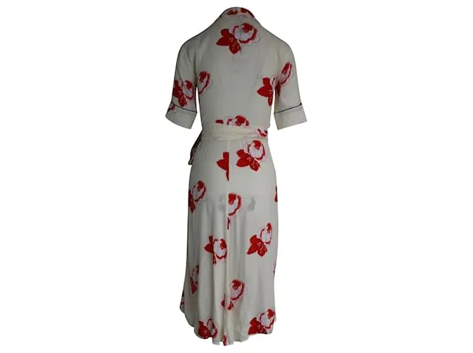 Vestido midi cruzado de viscosa color crema con estampado floral de Ganni Blanco Crudo 