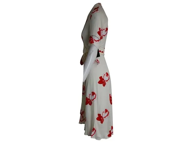 Vestido midi cruzado de viscosa color crema con estampado floral de Ganni Blanco Crudo 