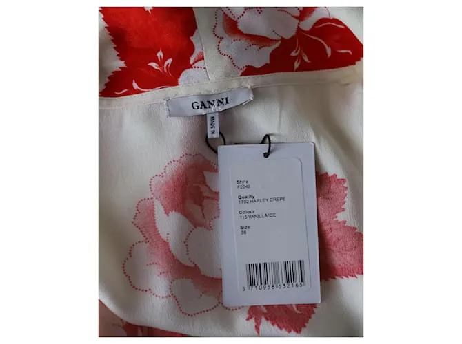 Vestido midi cruzado de viscosa color crema con estampado floral de Ganni Blanco Crudo 