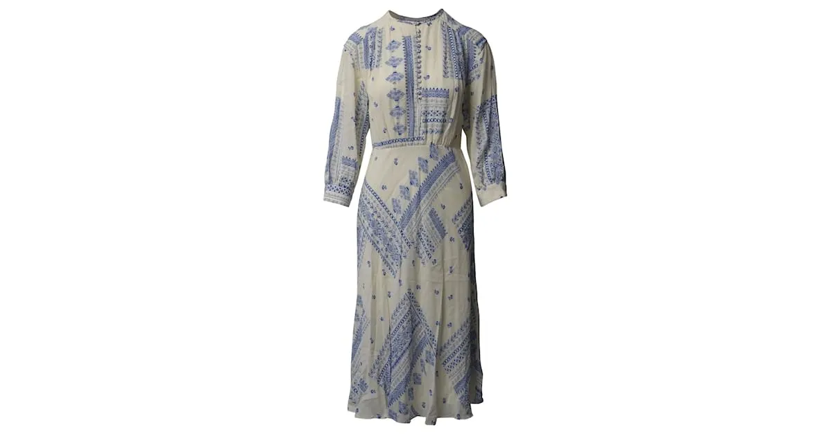 Vestido midi estampado Ines de viscosa crema y azul de Ba&Sh 