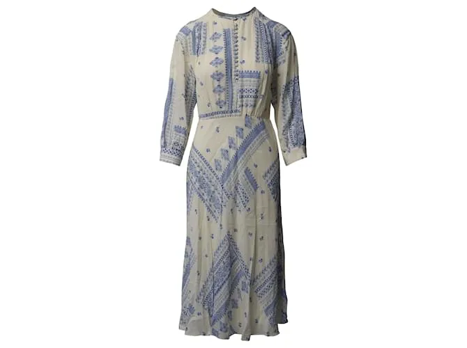 Vestido midi estampado Ines de viscosa crema y azul de Ba&Sh 