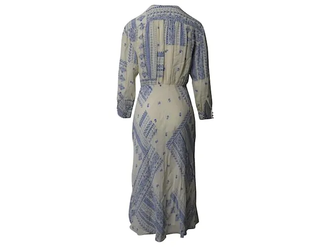Vestido midi estampado Ines de viscosa crema y azul de Ba&Sh 