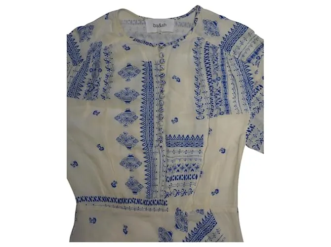Vestido midi estampado Ines de viscosa crema y azul de Ba&Sh 