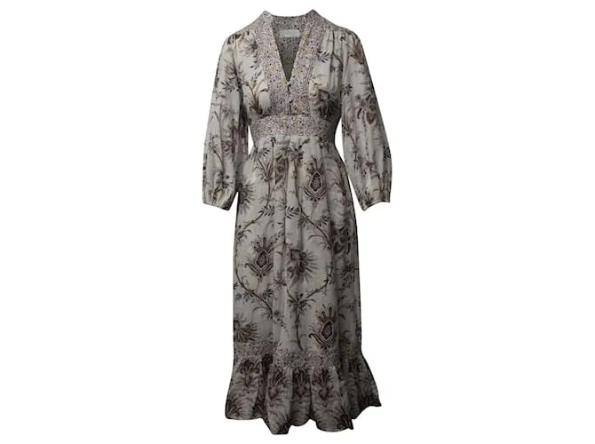 VESTIDO MIDI Zimmermann floral en lino color crema Blanco Crudo 
