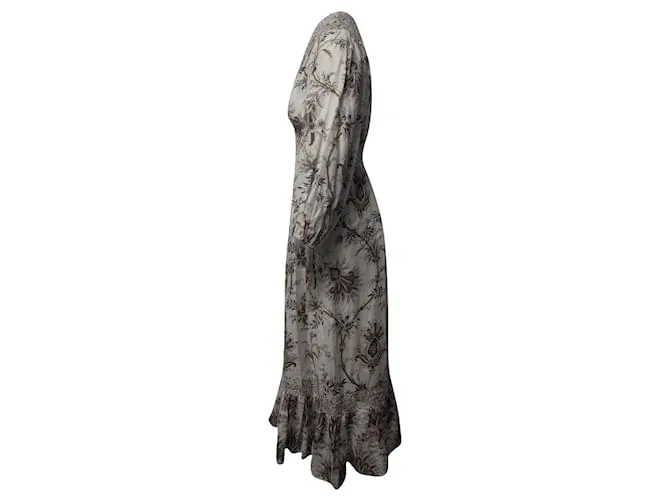 VESTIDO MIDI Zimmermann floral en lino color crema Blanco Crudo 