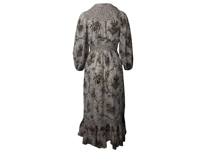 VESTIDO MIDI Zimmermann floral en lino color crema Blanco Crudo 