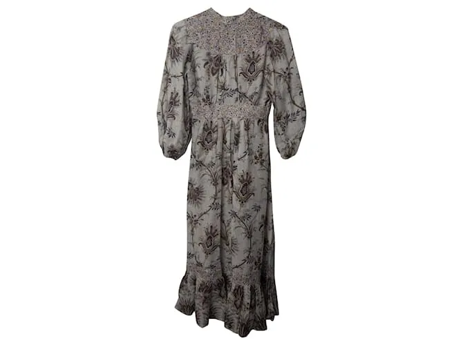 VESTIDO MIDI Zimmermann floral en lino color crema Blanco Crudo 