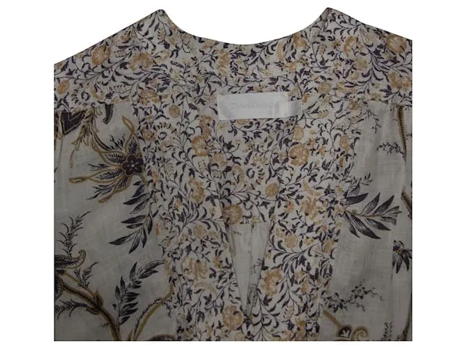 VESTIDO MIDI Zimmermann floral en lino color crema Blanco Crudo 