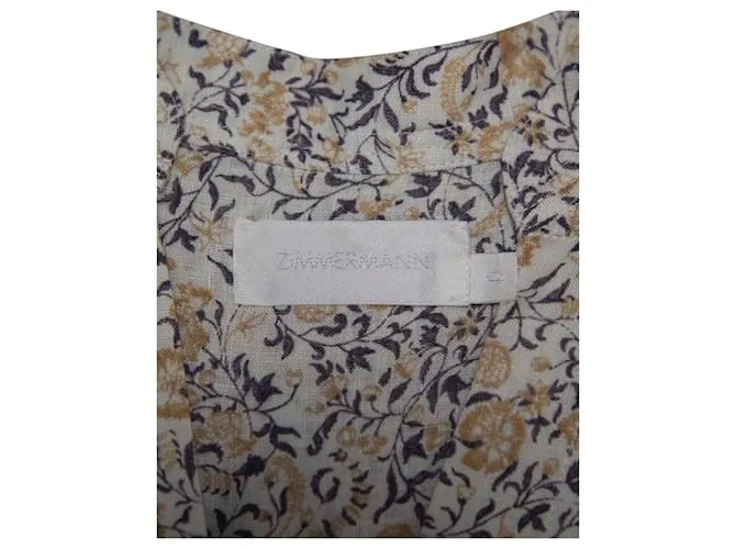 VESTIDO MIDI Zimmermann floral en lino color crema Blanco Crudo 