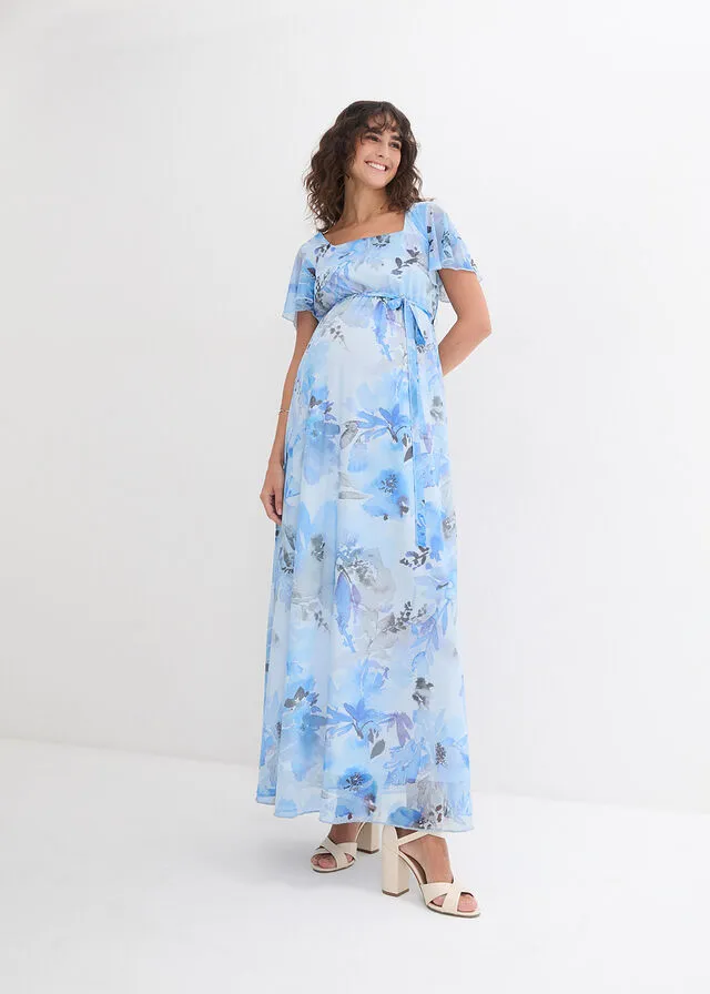 Vestido premamá azul pálido con flores