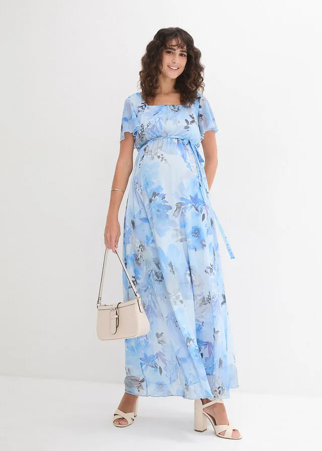 Vestido premamá azul pálido con flores