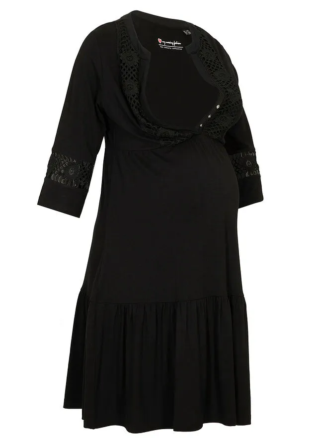 Vestido premamá/de lactancia tipo túnica Negro