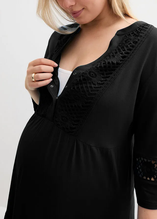 Vestido premamá/de lactancia tipo túnica Negro