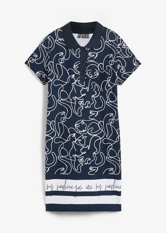 VESTIDO TIPO POLO CON LETRAS AZUL MARINOBLANCO ESTAMPADO