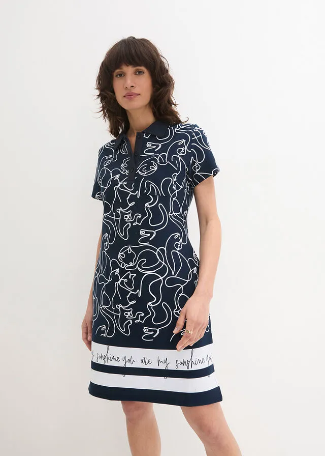 VESTIDO TIPO POLO CON LETRAS AZUL MARINOBLANCO ESTAMPADO