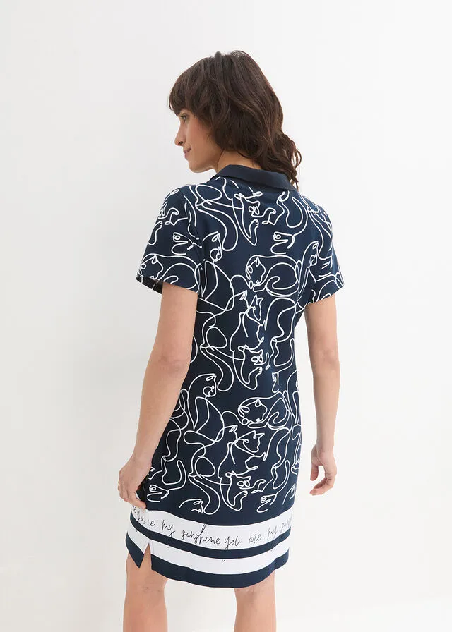 VESTIDO TIPO POLO CON LETRAS AZUL MARINOBLANCO ESTAMPADO