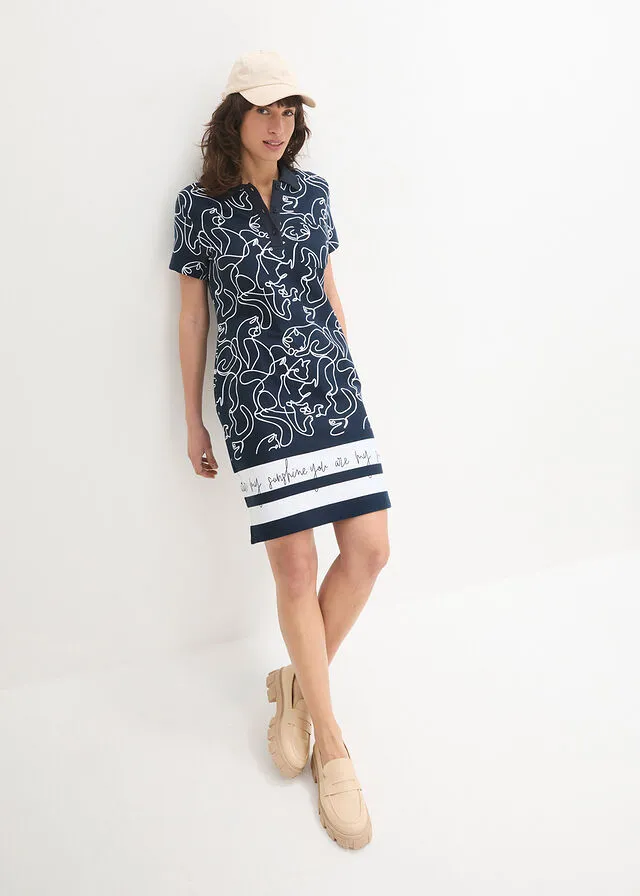 VESTIDO TIPO POLO CON LETRAS AZUL MARINOBLANCO ESTAMPADO