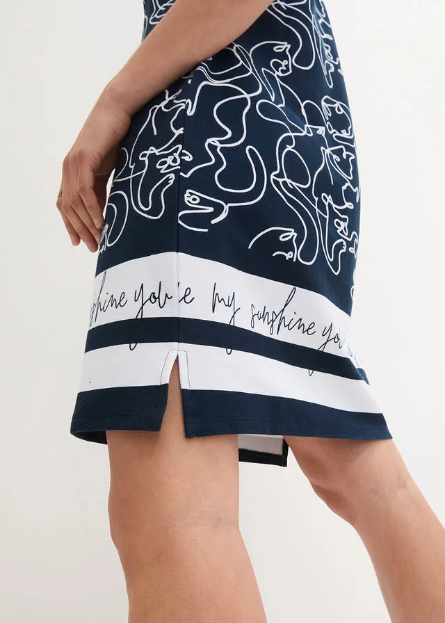 VESTIDO TIPO POLO CON LETRAS AZUL MARINOBLANCO ESTAMPADO