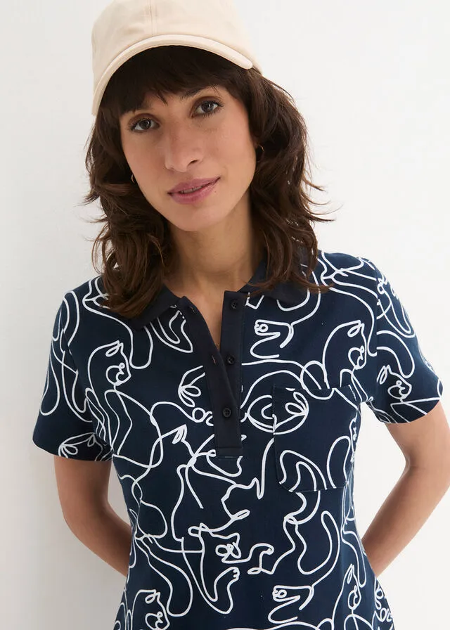 VESTIDO TIPO POLO CON LETRAS AZUL MARINOBLANCO ESTAMPADO