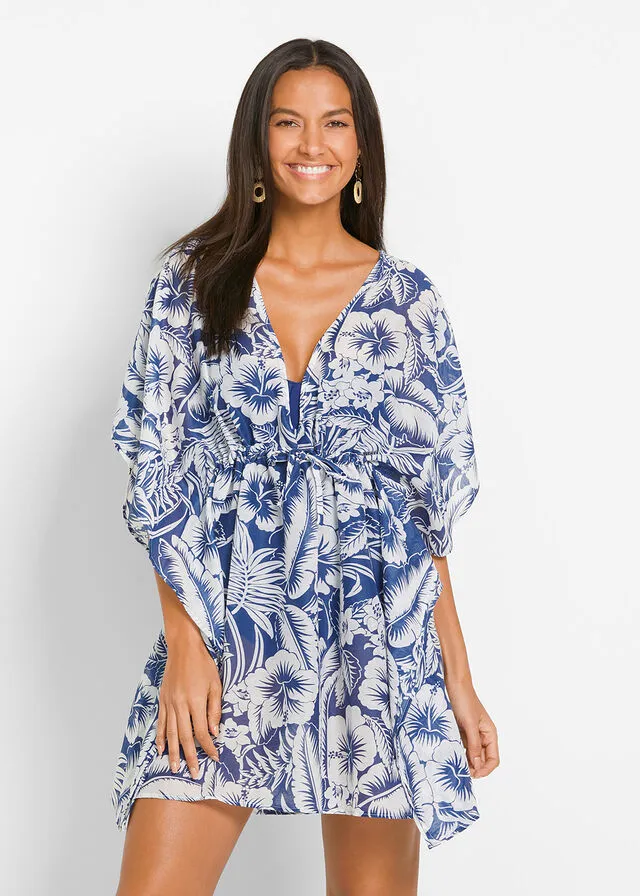 VESTIDO TIPO TúNICA PARA LA PLAYA AZULBLANCO DE FLORES