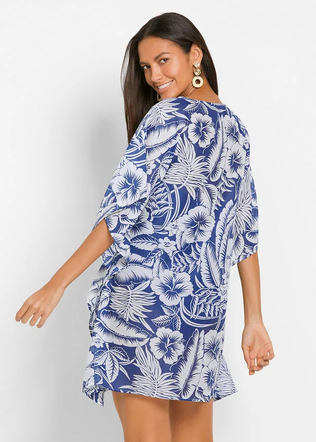 VESTIDO TIPO TúNICA PARA LA PLAYA AZULBLANCO DE FLORES